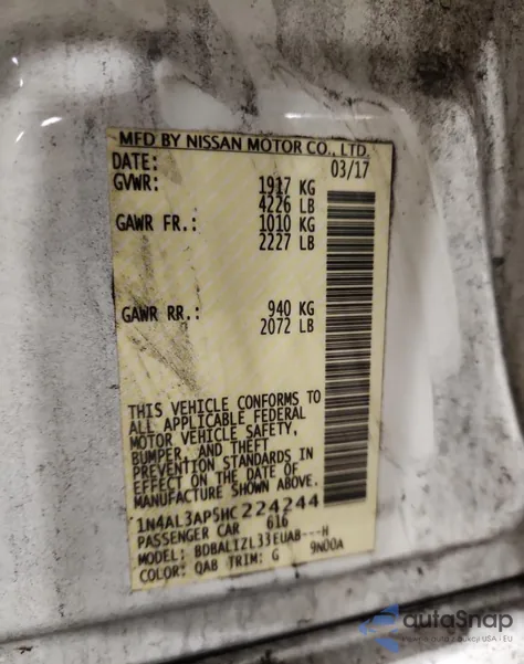 2017 Nissan Altima 2.5 z USA, uszkodzony, nr VIN 1N4AL3AP5HC224244